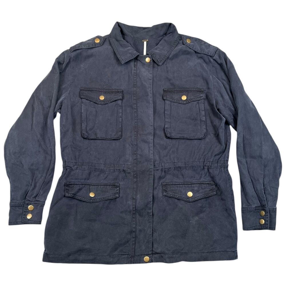 YFB Navy Utility Jacket Tencel Cotton Lined Military Style Epaulets - S